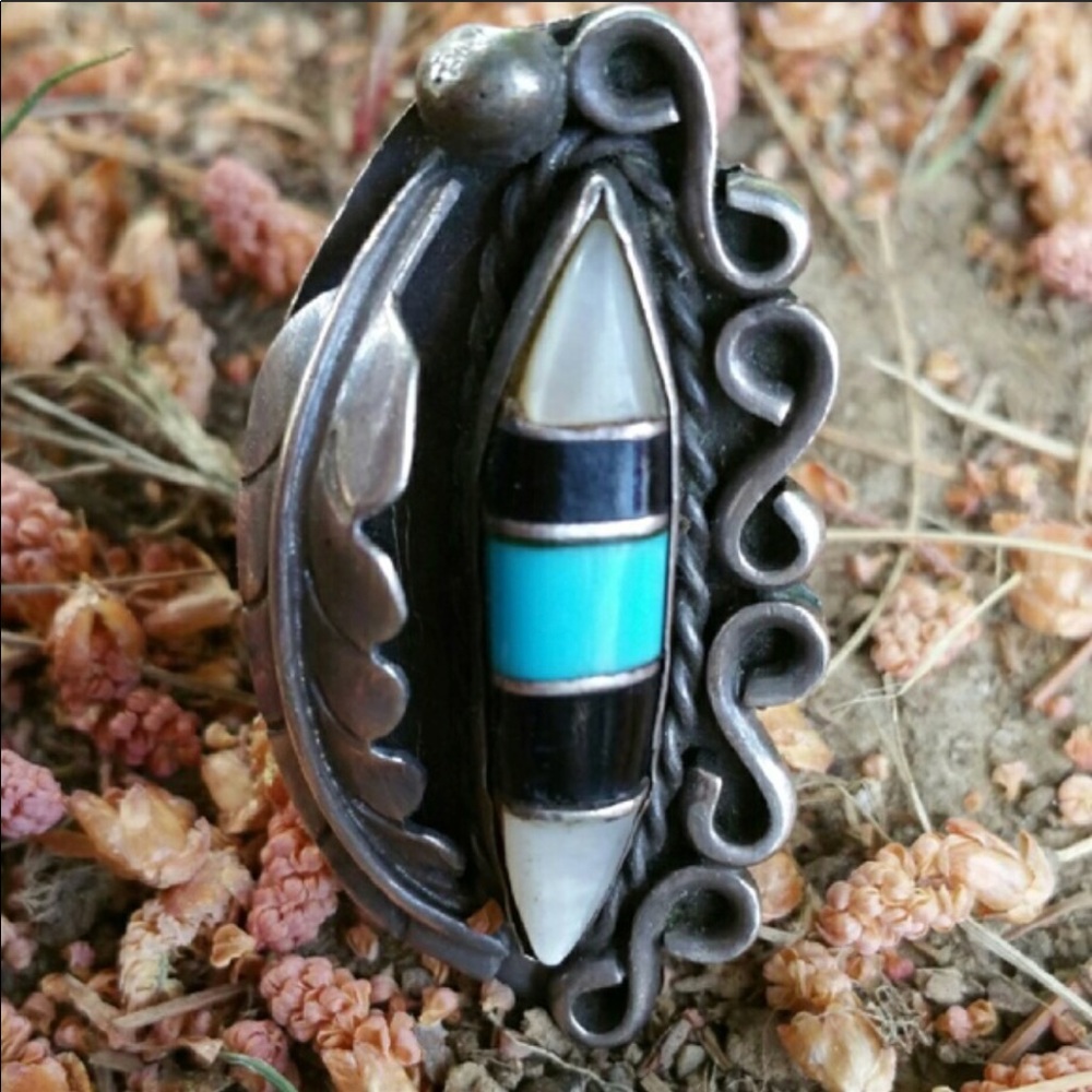 sterling turquoise onyx southwestern ring